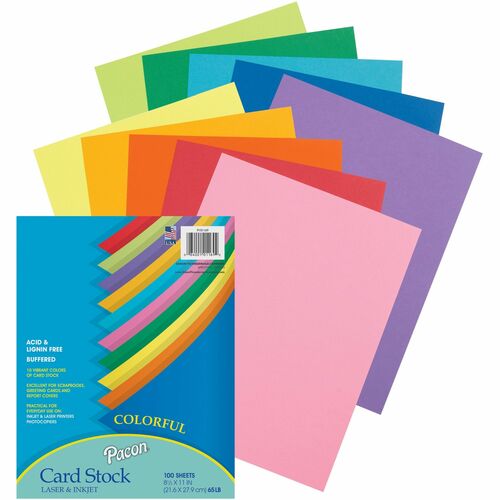 Pacon PAC101169 Array Printable Multipurpose Card - Letter - 8.50" X 11" - 65 Lb Basis Weight - Recycled - 10% Recycled Content - 100 / Pack - Assorted