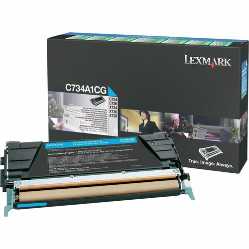 Lexmark LEXC734A1CG Cyan Return Program Toner Cartridge - Laser - Standard Yield - 6000 Page - 1 Each