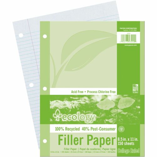 Ecology PAC3202 Recycled Filler Paper - Letter