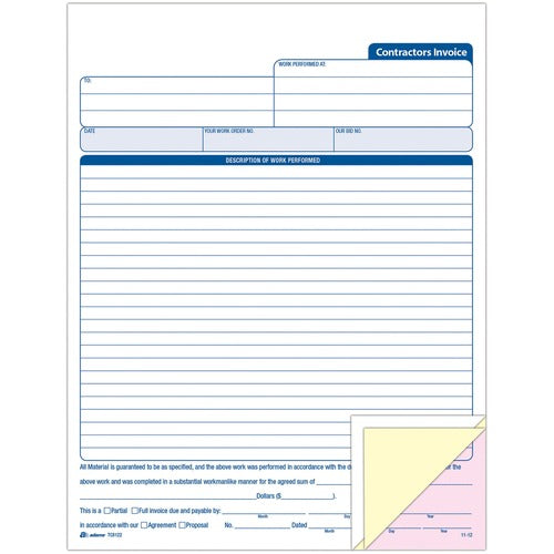Adams ABFTC8122 Contractor's Invoice Book