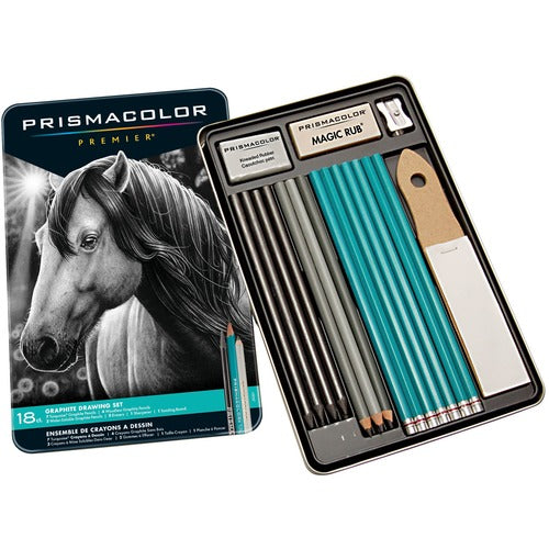 Prismacolor SAN24261 Premier Graphite Set - 8B, 6B, 4B, 2B, B, Hb, 2H, 4H, 6H Pencil Grade - Graphite Lead - Turquoise Barrel - 18 / Pack