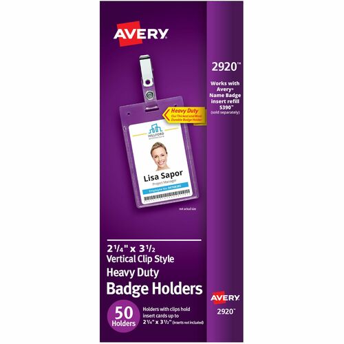 Avery® AVE2920 Flexible Badge Holder - Vertical - 50 / Box - Clear