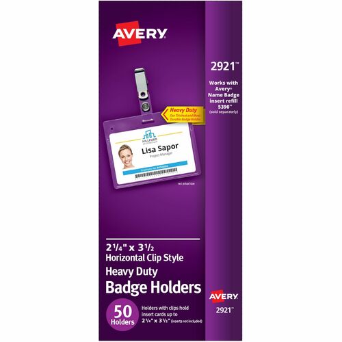 Avery® AVE2921 Landscape Badge Holder With Clip - Horizontal - Plastic - 50 / Box - Clear