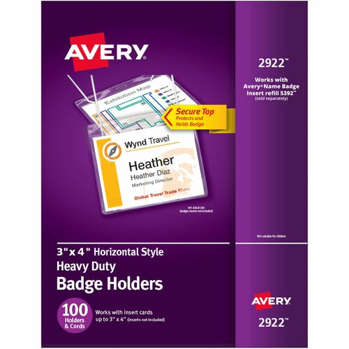 Avery® AVE2922 Flexible Badge Holder - Horizontal - 100 / Box - Clear