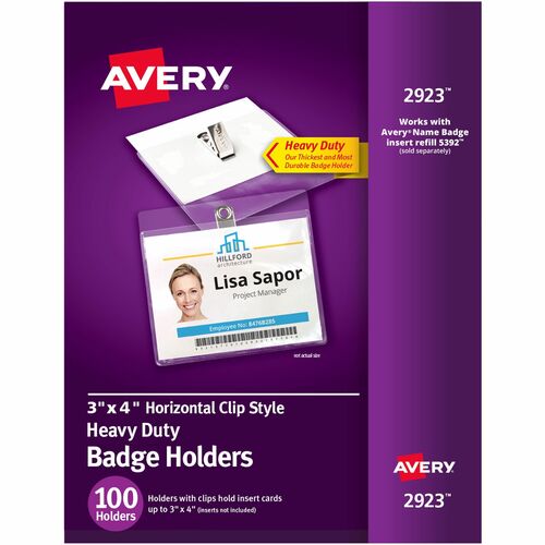 Avery® AVE2923 Photo Id Badge Holder - Horizontal - 100 / Box - Clear