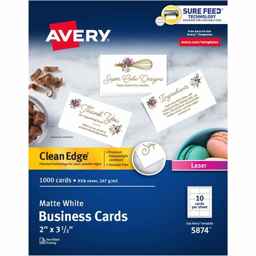 Avery® AVE5874 Clean Edge Business Card - 3.50" X 2" - 1000 / Box - White