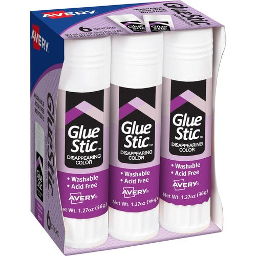 Avery® AVE98071 Disappearing Color Permanent Glue Stic - 1.270 Oz - 6 / Pack - Purple