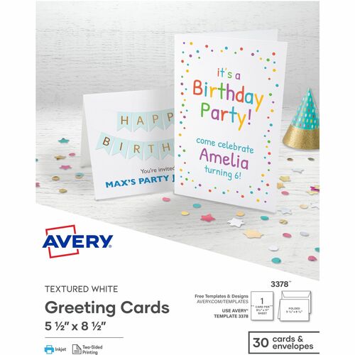 Avery® AVE03378 Avery® Half-Fold Greeting Cards, Textured, Uncoated, 5-1/2" x 8-1/2" , 30 Cards (3378)