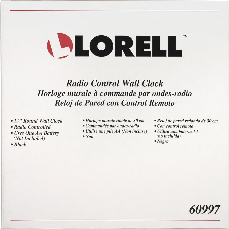 Lorell LLR60997 12" Round Radio-Controlled Wall Clock