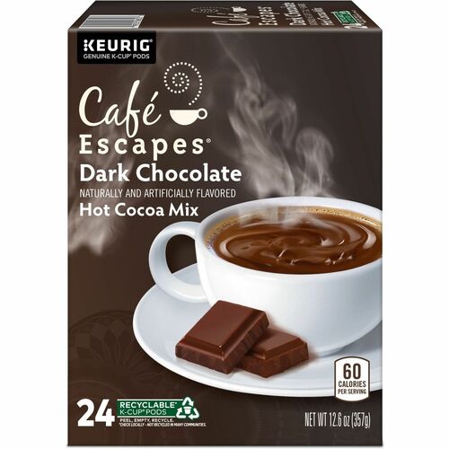 Café Escapes® GMT6802 K-Cup, Pod Dark Chocolate Hot Cocoa, Keurig Single-Serve K-Cup Pods, 24 Count