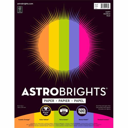 Astrobrights WAU21289 Color Copy Paper "Happy" , 5 Assorted Colours