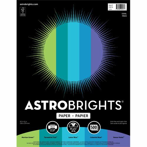 Astrobrights WAU20274 Color Copy Paper - "Cool" , 5 Assorted Colours