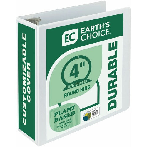Samsill SAM18997 Earth'S Choice Bio-Based Round Ring View Binder - 4" Binder Capacity - Letter - 8 1/2" X 11" Sheet Size - 700 Sheet Capacity - 3 X Round Ring Fastener(S) - 2 Internal Pocket(S) - Polypropylene - White - Recycled - 1 Each
