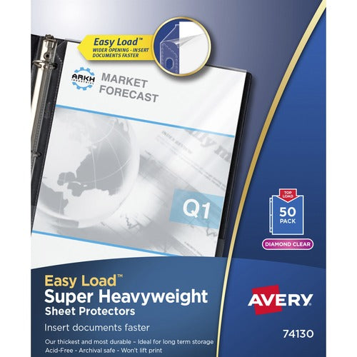 Avery® AVE74130 Diamond Clear Top Loading Sheet Protector - For Letter 8.50" X 11" Sheet - Clear - Polypropylene - 50 / Box