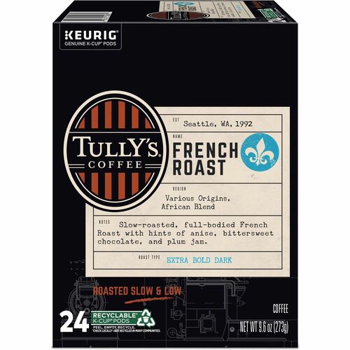 Tully's® Coffee GMT192619 K-Cup, Pod French Roast, Keurig Single-Serve K-Cup Pods, Dark Roast, 24 Count