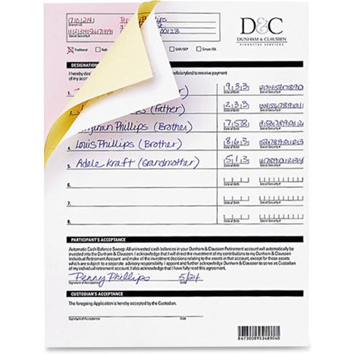 Nekoosa NEK17393 Carbonless Paper - Letter - 8.50" X 11" - 23 Lb Basis Weight - 92 Brightness - 2500 / Carton - White