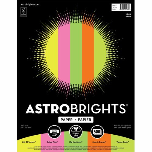 Astrobrights WAU20270 Color Copy Paper - "Neon" , 5 Assorted Colours