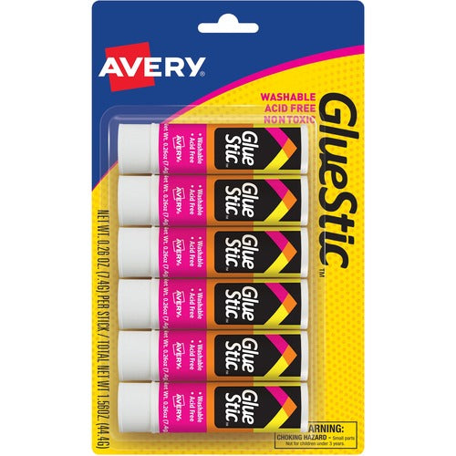Avery® AVE98095 Washable Permanent Glue Stic - 0.260 Oz - 6 / Pack - White