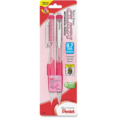 Pentel PENPD277TBP2PBC Twist Erase Pink Click Mechanical Pencils