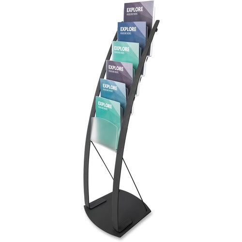 Deflecto DEF693104 Contemporary Literature Floor Stand - 6 Compartment(S) - Compartment Size 1.45" - 49" Height X 13" Width X 16.5" Depth - Floor - Black - Metal - 1Each