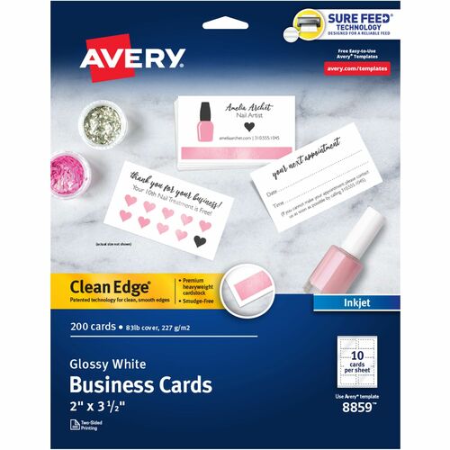 Avery® AVE8859 Clean Edge Business Card - 2" X 3.50" - Glossy - 200 / Pack - White