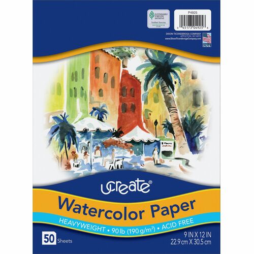 UCreate PAC4925 Art1St Fine Art Paper - 9" X 12" - 90 Lb Basis Weight - 15% Recycled Content - Vellum - 50 / Pack - White