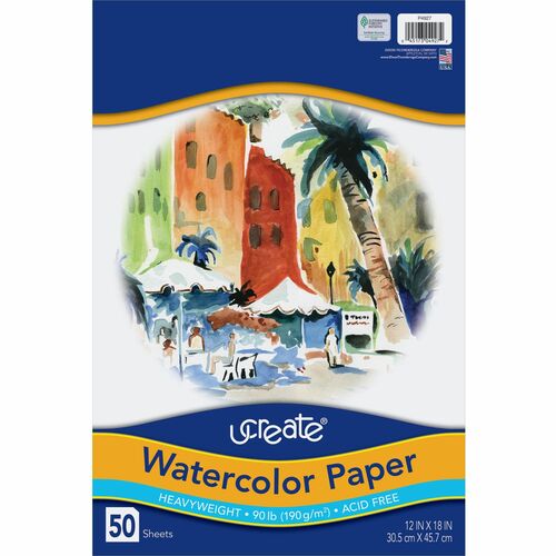 UCreate PAC4927 Art1St Fine Art Paper - 12" X 18" - 90 Lb Basis Weight - 15% Recycled Content - Vellum - 50 / Pack - White