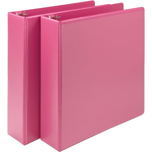 Samsill SAMU86676 Presentation View Binder - 2" Binder Capacity - Letter - 8 1/2" X 11" Sheet Size - 450 Sheet Capacity - Round Ring Fastener - 2 Internal Pocket(S) - Vinyl, Chipboard - Hot Pink - Recycled - 2 / Pack