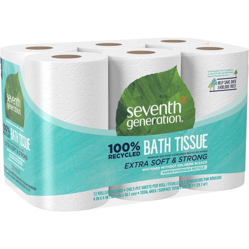 Seventh Generation SEV13733 100% Recycled Bathroom Tissue - 2 Ply - 4" X 4" - 300 Sheets/Roll - White - Paper - Anti-Septic, Hypoallergenic, Dye-Free, Fragrance-Free, Non-Chlorine Bleached - For Restroom - 12 / Pack
