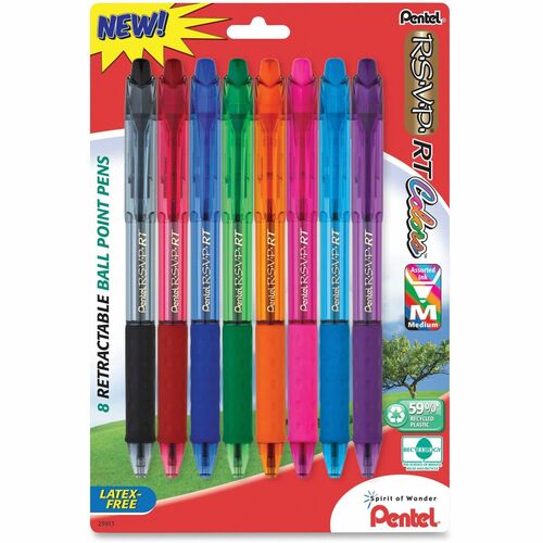 Pentel PENBK93CRBP8M Recycled Retractable R.S.V.P. Colors Pens