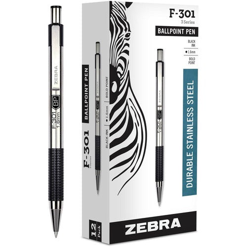 Zebra ZEB27310 STEEL 3 Series F-301 Retractable Ballpoint Pen