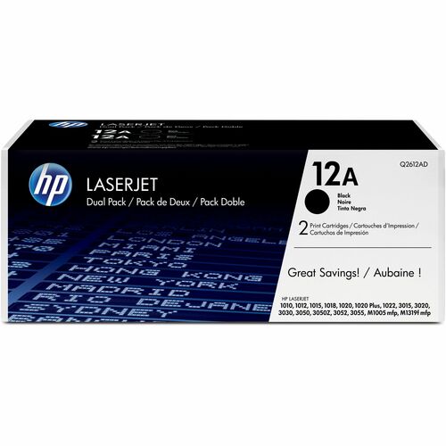 HP HEWQ2612D 12A (Q2612D) Original Standard Yield Laser Toner Cartridge - Dual Pack - Black - 2 / Carton