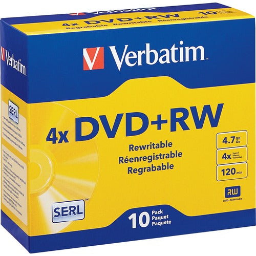 Verbatim VER94839 Dvd+Rw 4.7Gb 4X With Branded Surface - 10Pk Jewel Case - 2 Hour Maximum Recording Time