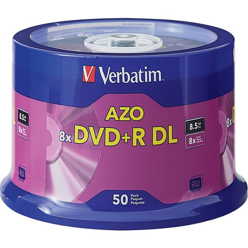 Verbatim VER97000 Dvd+R Dl 8.5Gb 8X With Branded Surface - 50Pk Spindle - 120Mm - 4 Hour Maximum Recording Time