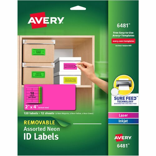 Avery® AVE6481 Color Coding Label - Removable Adhesive - 2" Width X 4" Length - Rectangle - Assorted - 120 / Pack
