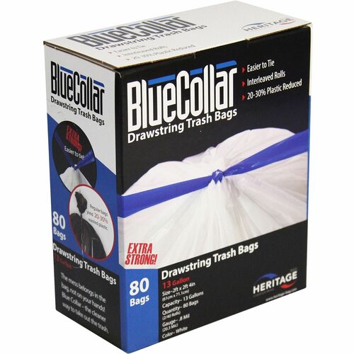 BlueCollar HERN4828EWRC1 Bluecollar Can Liner - 13 Gal - 24" Width X 28" Length X 0.80 Mil (20 Micron) Thickness - White - 80/Box - Garbage