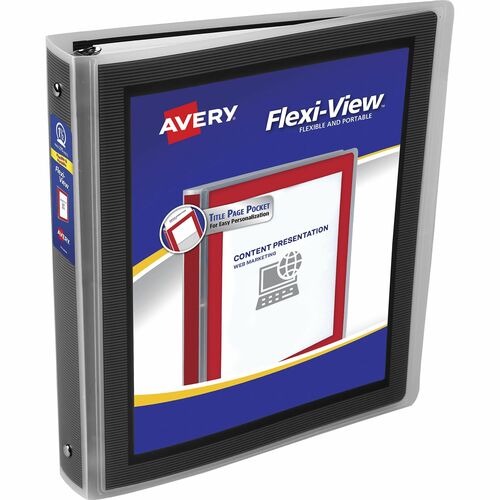 Avery® AVE17637 Flexi-View Ring Binder - 1 1/2" Binder Capacity - 11" X 8 1/2" Sheet Size - 275 Sheet Capacity - 3 X Round Ring Fastener(S) - Poly - Black - 1 Each