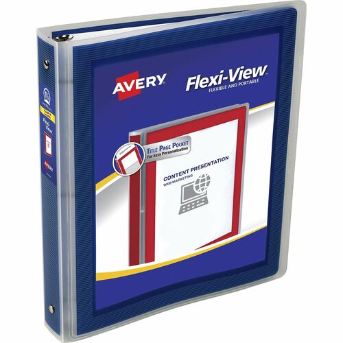 Avery® AVE17638 Flexi-View Ring Binder - 1 1/2" Binder Capacity - 11" X 8 1/2" Sheet Size - 275 Sheet Capacity - 1 1/2" Expansion - 3 X Round Ring Fastener(S) - Poly - Navy - 1 Each