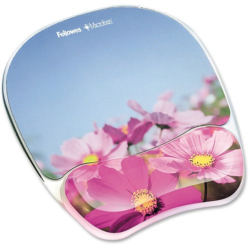 Fellowes FEL9179001 Photo Gel Mouse Pad Wrist Rest With Microban Protection - Pink Flower - 0.9" X 9.3" X 7.9" Dimension - Multicolor - Rubber Base, Polyurethane, Gel - Stain Resistant