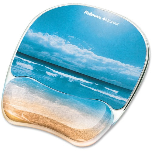 Fellowes FEL9179301 Photo Gel Mouse Pad Wrist Rest With Microban Protection - Sandy Beach - 0.9" X 9.3" X 7.9" Dimension - Multicolor - Rubber Base, Polyurethane, Gel - Stain Resistant