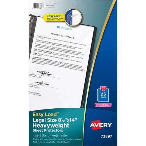 Avery® AVE73897 Legal Size Heavyweight Sheet Protectors - 1 X Sheet Capacity - For Legal 8.50" X 14" Sheet - 3 X Holes - Ring Binder - Rectangular - Clear - Polypropylene - 25 / Pack
