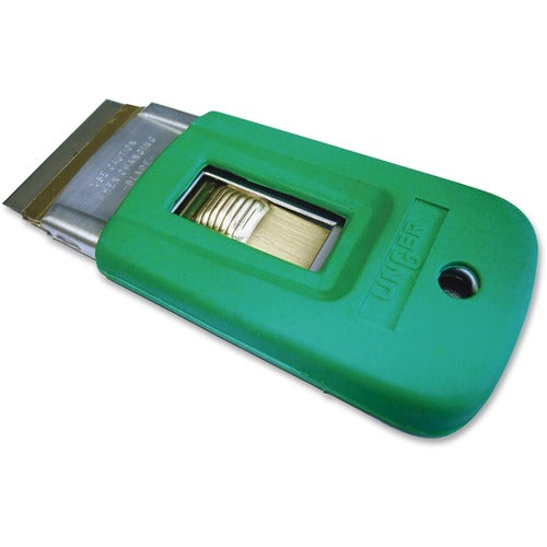 Unger UNGSR040 Safety Scrapers - Safety Lock, Non-Slip Grip, Retractable - 1.50" Head - Stainless Steel, Rubber - Green
