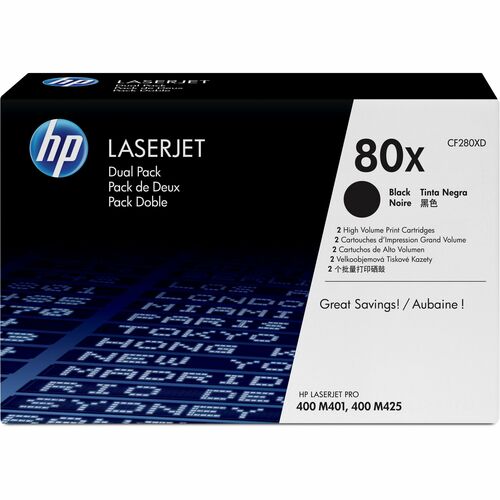 HP HEWCF280XD 80X (CF280XD) Original High Yield Laser Toner Cartridge - Dual Pack - Black - 2 / Carton