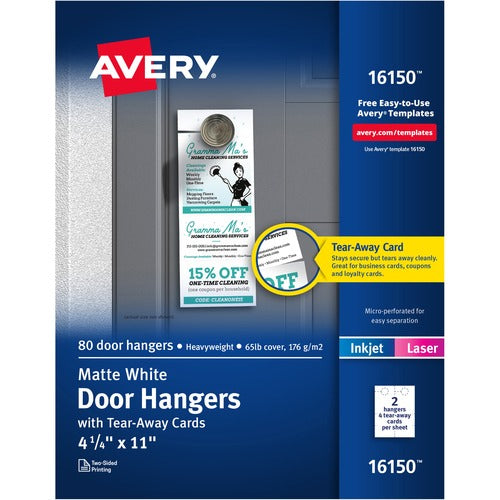 Avery® AVE16150 Door Hanger With Tear-Away Cards - White - 50 / Pack