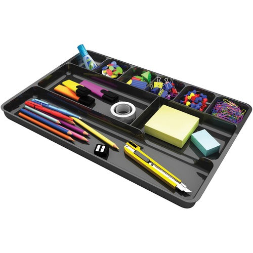 Deflecto DEF38104 Plastic Desk Drawer Organizer - 1" Height X 14" Width X 9" Depth - Recycled - Black - 1Each