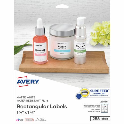 Avery® AVE22828 Durable Multipurpose Label - Removable Adhesive - "1.25" Width X 1.75" Length - 32 / Sheet - Rectangle - Laser, Inkjet - White - Polyester - 256 / Pack