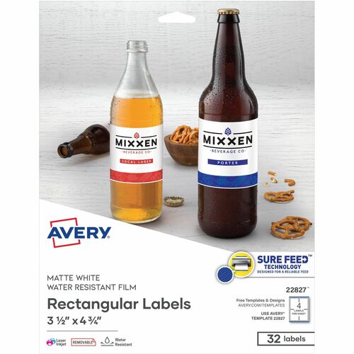 Avery® AVE22827 Removable Durable Rectangular Labels - Removable Adhesive - "3.50" Width X 4.75" Length - 4 / Sheet - Laser, Inkjet - White - Polyester - 32 / Pack