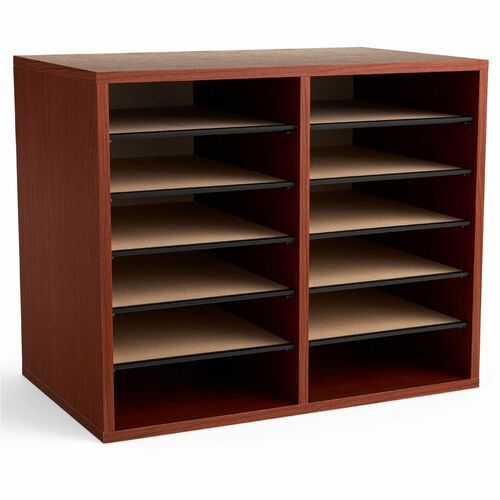 Safco SAF9420CY Adjustable 12-Compt. Literature Organizer - 12 Compartment(S) - Desktop - Cherry - Hardboard, Fiberboard - 1Each