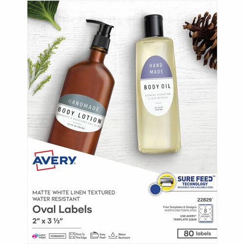 Avery® AVE22829 Promotional Label - Permanent Adhesive - 2" Width X 3.33" Length - 8 / Sheet - Oval - Inkjet, Laser - Ivory - 80 / Pack