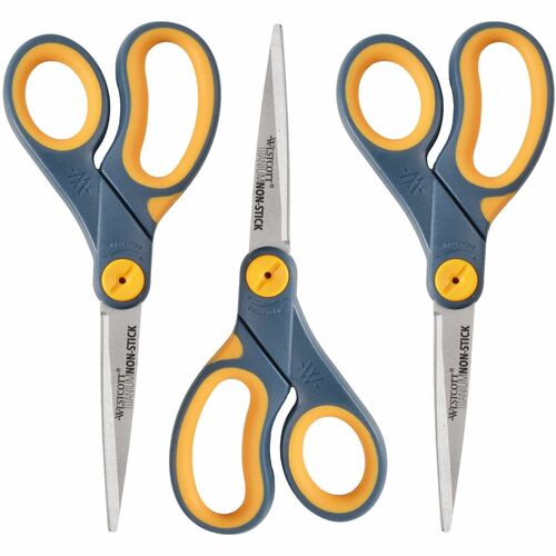 Westcott ACM15454 Acme United 8" Titanium Nonstick Straight Scissors - 3.25" Cutting Length - 8" Overall Length - Pointed - Straight-Left/Right - Titanium, Plastic, Rubber - Yellow